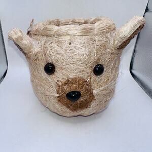 NWT Plant Succulent Holder Cat Face Coco Coir Hand Made Beige Made Philippines